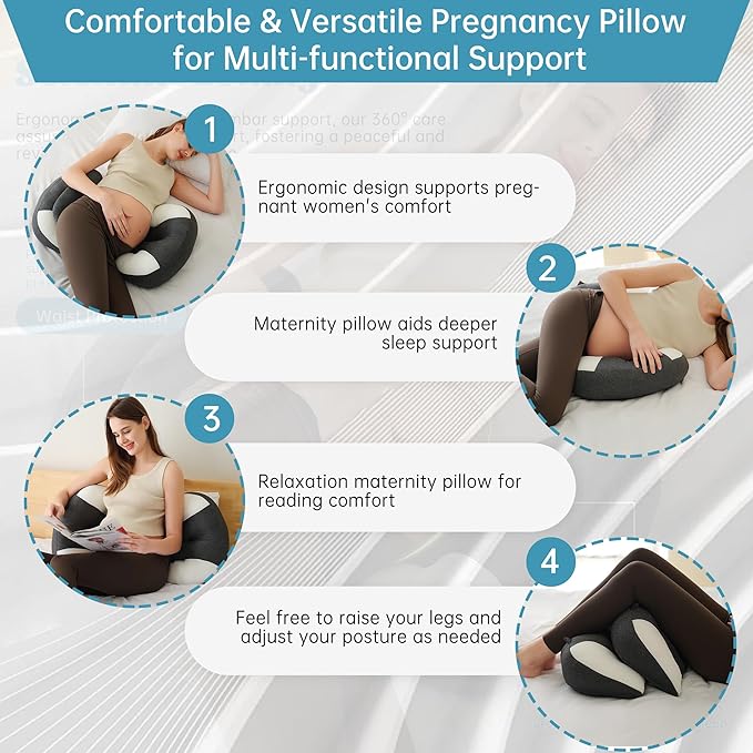 Pregnancy Pillow for Pregnant Women, Soft Pregnancy Body Pillow, Maternity Pillow Used to Support and Relieve Pain or discomfort in The Waist, Abdomen and Buttocks, Adjustable (Dark Grey)