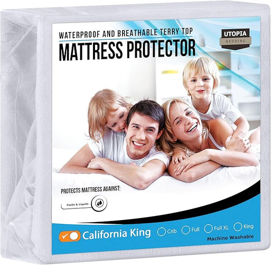 Utopia Bedding Waterproof Mattress Protector King Cal Size, Premium Terry Mattress Cover 200 GSM, Breathable, Fitted Style with Stretchable Pockets (White)