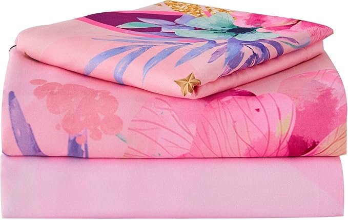 VIVILINEN Twin Size Bed Sheets Set for Kids Girls 3 Piece Pink Unicorn Kids Sheets Set Toddler Twin Bedding Set Include Flat Sheet, Deep Pocket Fitted Sheet and Pillowcase