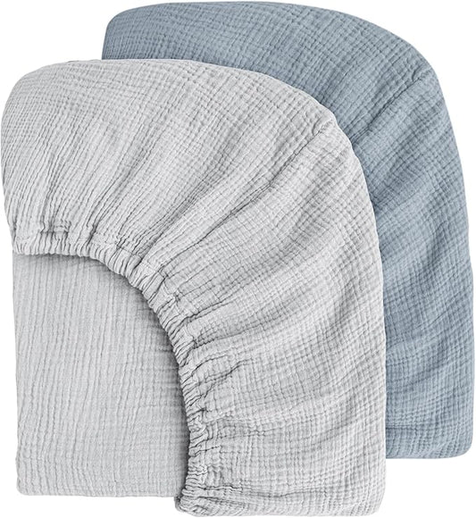 Muslin Cotton Crib Sheets - Neutral Fitted Sheets for Standard Crib& Toddler Mattress Soft and Breathable Baby Sheets for Boys and Girls - 28"x52"