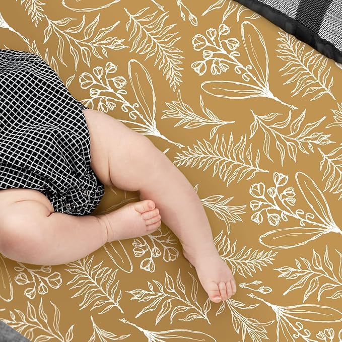 Stretchy Ultra Soft Jersey Knit Fitted Pack n Play Sheets Set 2 Pack, Portable/Mini Crib Sheets with Deep Pocket, Fitted Playard Mattress Safe and Snug, Stylish Watercolor Deer and Leaves