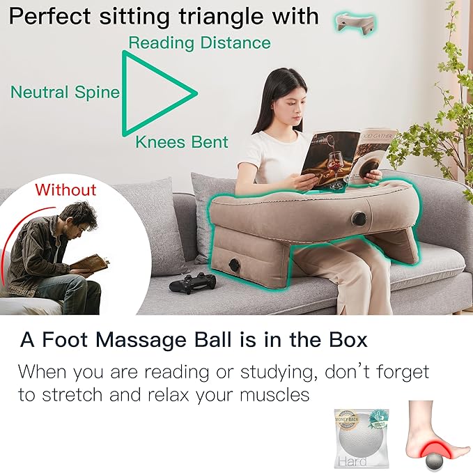 Inflatable Reading Pillow for Gaming, Portable Air Lap Desk Pillow, Adjustable Large Arm Rest Pillow, Crochet Pillow Support for Adult Kids Reading, Gaming, Playing or Sitting in Bed Sofa Floor