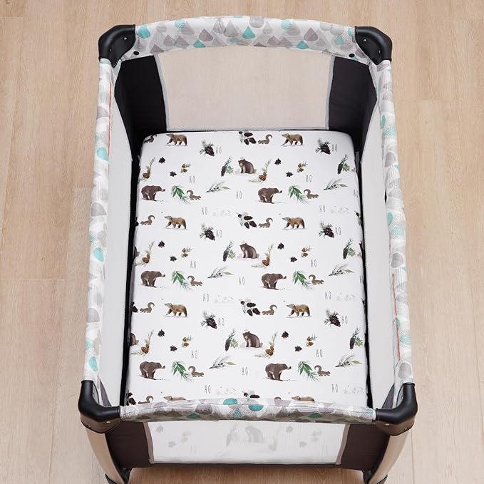 david's kids 3 Pack Mini Crib Sheets, Premium Pack N Play Sheets for Boys Girls Neutral, Soft Breathable Baby Sheets Fit Pack N Play, Playard and Mini Crib Mattresses, Woodland Animals