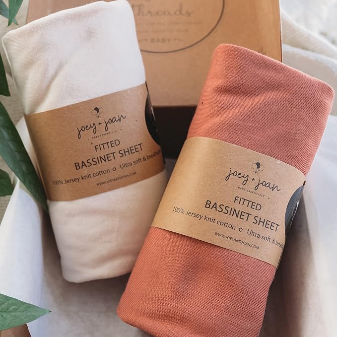 Bassinet Fitted Sheets for Fisher Price Bassinet Soothing Motions, Stow and Go, Rock with Me and Soothing View Bassinet – Snuggly Soft 100% Jersey Cotton – Beige + Rusty Brown – 2 Pack