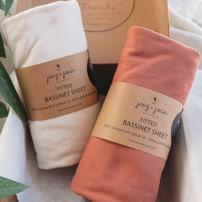 Bassinet Fitted Sheets Compatible with Ingenuity Foldaway Rocking, Dream & Grow, Poppy Traveler Bassinet – Snuggly Soft 100% Jersey Cotton – Beige + Rusty Brown – 2 Pack