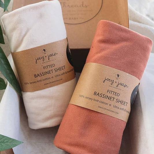 Bassinet Fitted Sheets Compatible with Ingenuity Foldaway Rocking, Dream & Grow, Poppy Traveler Bassinet – Snuggly Soft 100% Jersey Cotton – Beige + Rusty Brown – 2 Pack