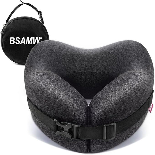 Travel Pillow Vac Compressed Memory Foam Neck Pillow Airplane,Soft and compatible,Neck Support,Washable,Airplanes Travel Essentials Accessories for Office,Flight,Cars Breaks Sleeping(Black)