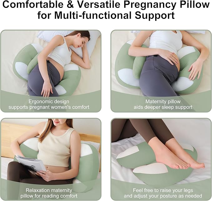 Pregnancy Pillow for Pregnant Women, Soft Pregnancy Body Pillow, Maternity Pillow Used to Support and Relieve Pain or discomfort in The Waist, Abdomen and Buttocks, Adjustable (Green)
