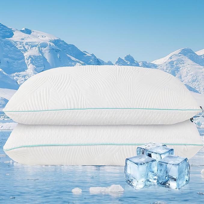 Shredded Memory Foam Pillows Bed Pillows King Size Pillows Set of 2, Summer Cooling Pillows for Hot Sleepers with Washable Pillowcase, and Winter Soft Dual Sided Pillow for Back Sleepers