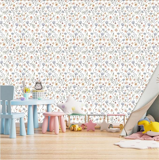 Floral Wallpaper Boho Flower Wall Decor Stickers Flower Leaf Wall Papers Botanical Plant Floral Leaves Wall Decals Peel and Stick Removable Boho Wallpapers for Nursery Bedroom Living Room Decor