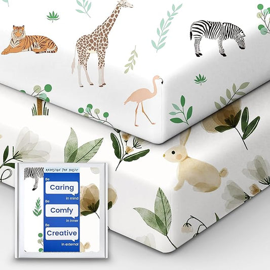 Crib Sheet Netural, Premium Soft Safari Jersey Knit Fitted Crib Sheet, Crib Mattress Sheet, 28''x52''x9'' Extra Deep Pocket