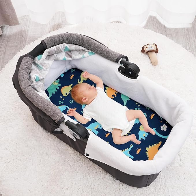 PHF Soft Bassinet Sheet Set, 2 Pack Silky Comfy Breathable Cradle Sheets for Baby Boys Girls, Univeral Fit for Most Oval Rectangle Cradle and Bassinet Mattress/Pad, Dinosaur