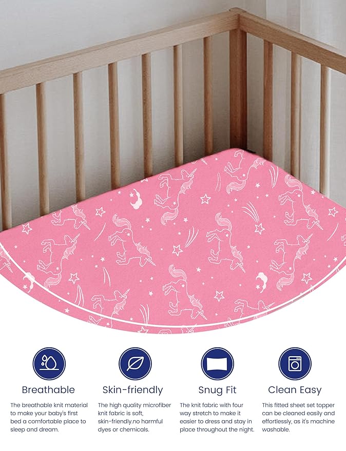 TotAha Premium Stretchy Unicorn Crib Sheets (2-Pack)-Hypoallergenic, Silky Comfort, Buttery Soft, Calming Effect, All-Season Jersey-Knit Sheets, 9'' Extra Deep Pocket