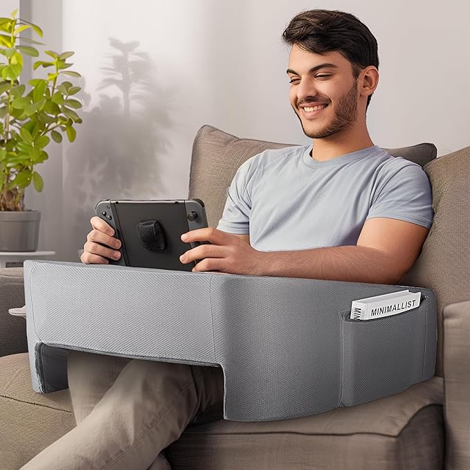 Reading Pillow for Gaming, Lap Desk Gaming Pillow with Side Pockets for Adult, 9.8° Slope, Ergonomic Arm Rest Pillow for Reading, Gaming, Working & Relaxing in Bed Couch Floor Sofa Car