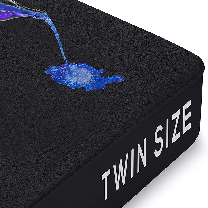 Utopia Bedding Waterproof Mattress Protector Twin Size, Premium Terry Mattress Cover 200 GSM, Breathable, Fitted Style with Stretchable Pockets (Black)