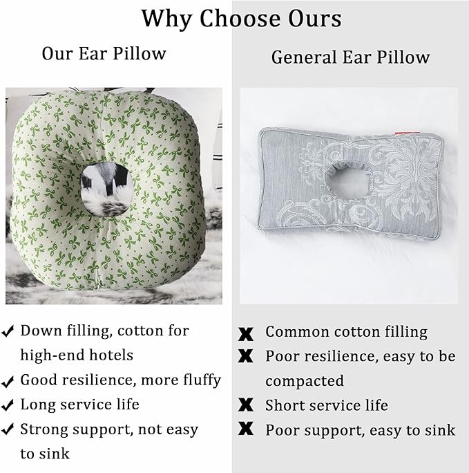 Ear Piercing Pillow for Side Sleepers, Pillow with an Ear Hole for CNH and Ear Pain Ear Inflammation Pressure Sores, O-Shaped Side Sleeping Pillow, Ear Guard Pillow(Green Flower)