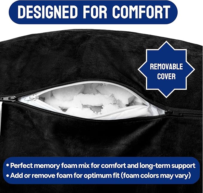 ComfortSpa Reading Pillow for Bed Adult Size, Back Rest Pillow with Arms, Pockets, Washable Cover; Use as Back Pillow for Bed Sitting Up for Bedrest or Relief from GERD Heartburn (Large Black)