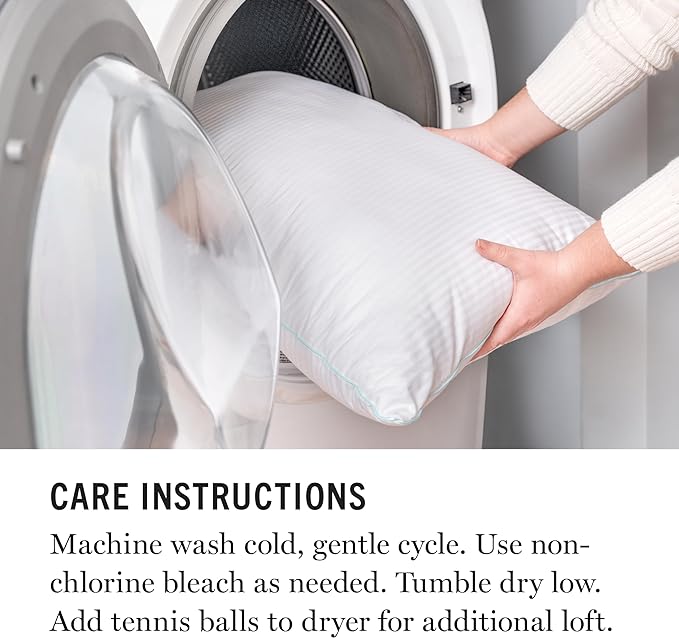 MARTHA STEWART Down Alternative Pillows King Size Set Of 2, Plush Cooling Pillow for Back, Stomach or Side Sleepers, Memory Foam-Like Fiber Fill, Dobby Stripe, 20" x 36", White