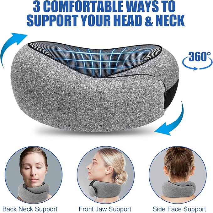 Neck Pillow for Traveling, Soft Airplane Neck Pillow, Memory Foam Travel Neck Pillow, 2024 New Neck Support Travel Pillow for Long Flight, Adjustable Full Surrounding Stowable U-Shaped