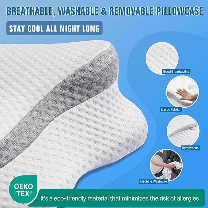 5-Zone Cervical Neck Pillow for Pain Relief, Adjustable Height Contour Memory Foam Pillow for Side Sleepers and Back Sleepers, Ergonomic Orthopedic Bed Pillow for Women, Girls