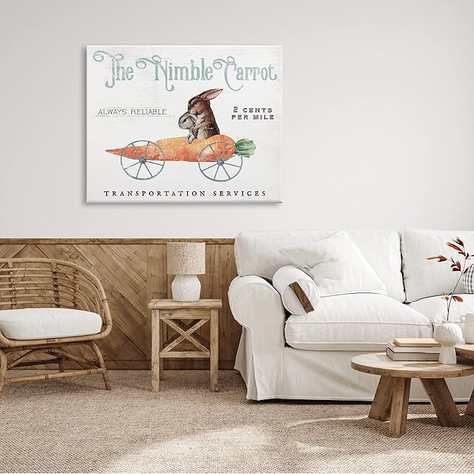 Stupell Industries Vintage Easter Bunny The Nimble Carrot Transportation Advertisement Canvas Wall Art, 48 x 36, White