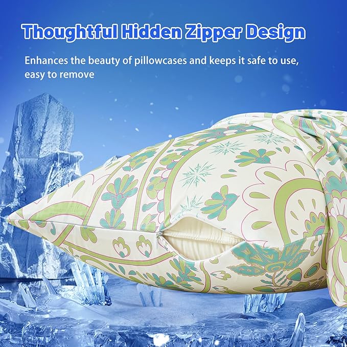 Cooling Pillow Cases for Hot Sleepers - Double Side Arc-Chill Q-Max>0.5 Cooling Fiber Cool Pillow Cases 2 Pack - Breathable Soft Cold Pillow Cases with Hidden Zipper (20" x 36")