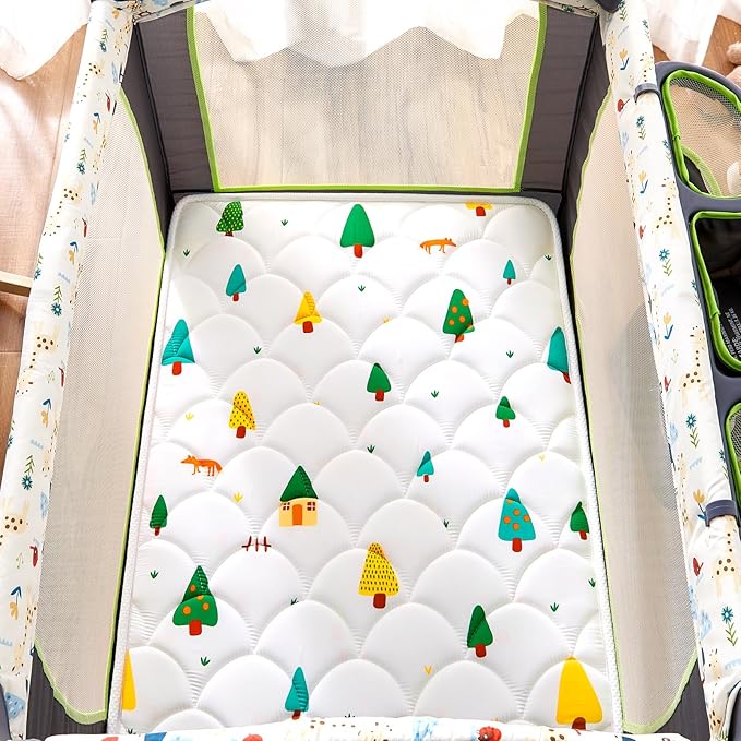 Pack and Play Mattress - 38" x 26"- Premium Cotton Fabric Playpen Mattresses, Safety Reinforced Play Yard Mattress - Fits for Graco & Baby Trend & Pamo Babe Playard, Firm Support and Comfort Foam