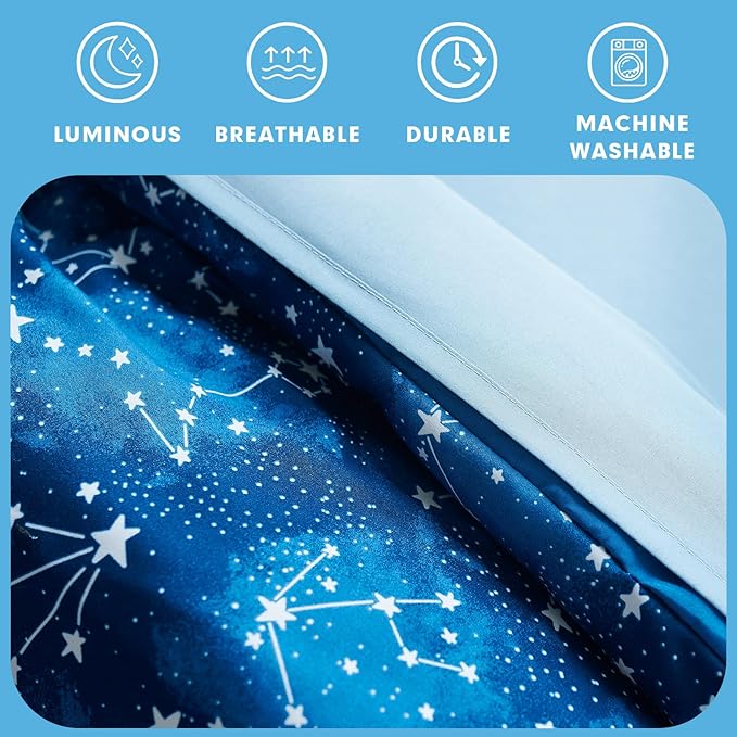 Twin Comforter Sets for Boys Girls by Coukouchyi, Glow in The Dark Kids Bedding Sets, 4 Pcs Twin Bed in a Bag with Comforter, Sheets, Pillow Sham, Galaxy