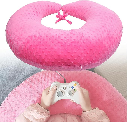 Professional Gaming Pillow for Lap; Arm Rest Pillow Gaming Lap Pillow with Crochet Support - Eliminate Pain in Gaming (Pink)