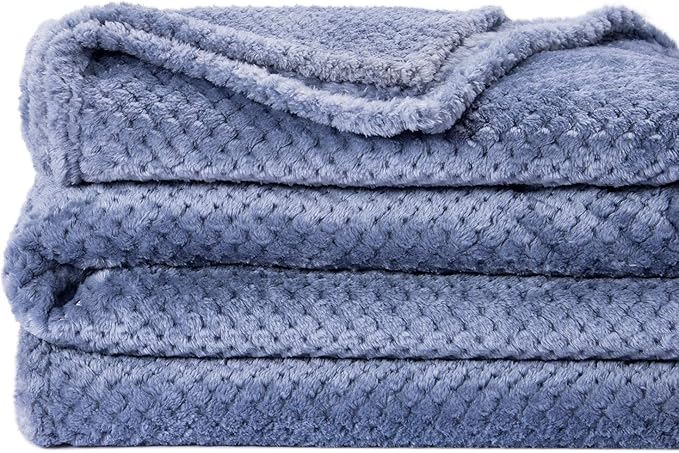 Fuzzy Throw Blanket, Plush Fleece Blankets for adults, Toddler, boys and Girls, Warm Soft Blankets and Throws for Bed, Couch, Sofa, Travel and Outdoor, Camping (Queen(80"x90"), XXL-Smoked Blue)