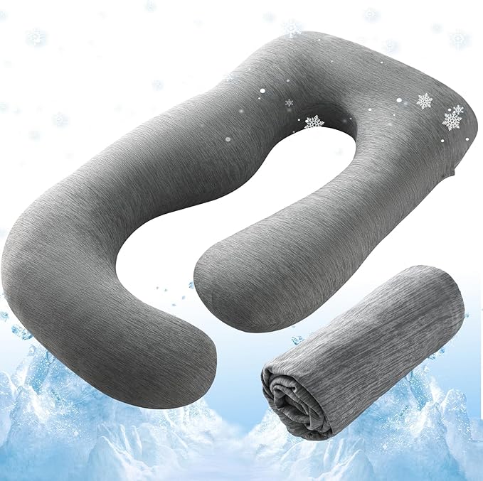 Sasttie Cooling Pregnancy Pillow Cover, 57-inch U Shaped Pregnancy Pillow Case, Cooling Maternity Pillow Cover Fits 55/57 Inch Pregnant Pillow, Grey