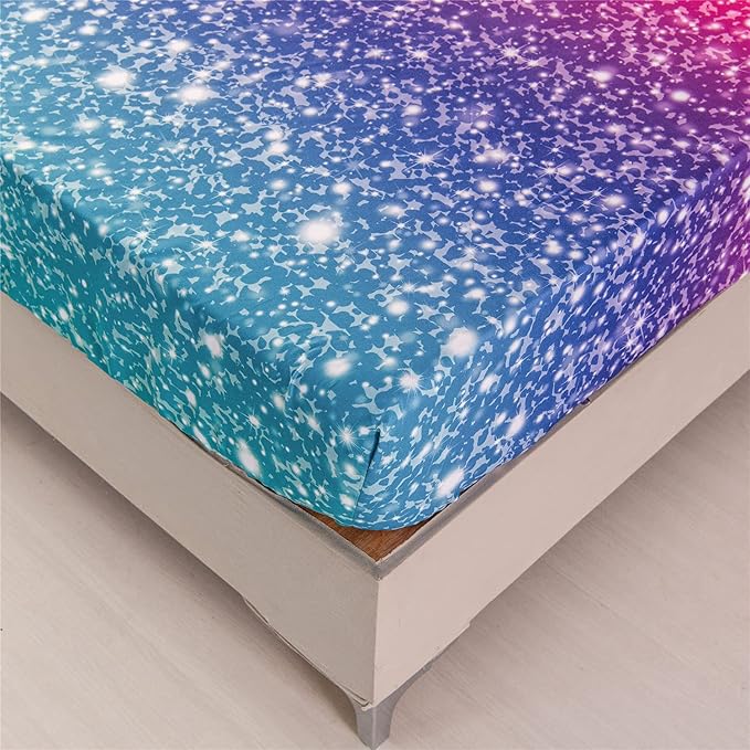 RYNGHIPY Colorful Glitter Bed Sheet Collections, Glitter Rainbow Theme Fitted Sheet Twin Size, Mermaid Design Sheets Set for Girls (Pink Blue,Twin)
