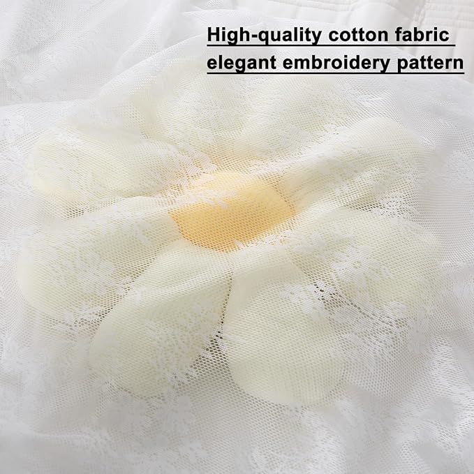 Lace Canopy Bed Curtain Queen, Soft Bed Canopy Scarf for Girls Adults (Queen, White)