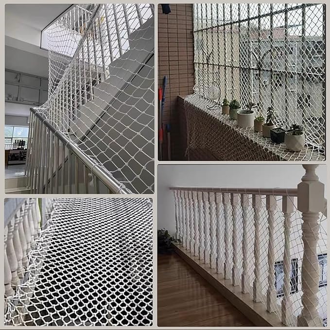 Rope Net Kids Safety Rope Netting Stairs Balcony Fence Safety Net Child Railing Playground Protection Rope Netting Indoor and Outdoor Decor Net White (4mm,1X3m)