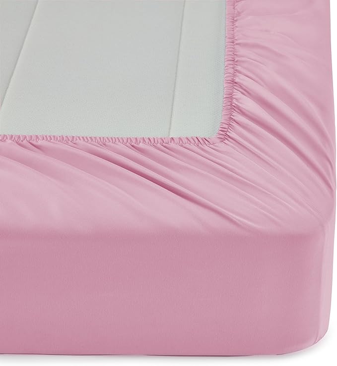 Amazon Basics 7 Piece Microfiber Kid's Bed-in-a-Bag Bedding Set, Full/Queen, Pink, Solid