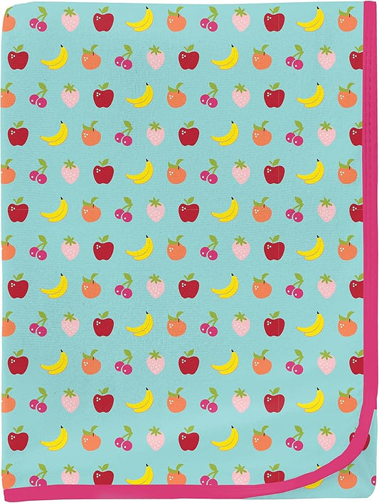 KicKee Print Swaddle Blankets, Silky Soft Baby Blanket, 40” x 29” (Summer Sky Mini Fruit - One Size)