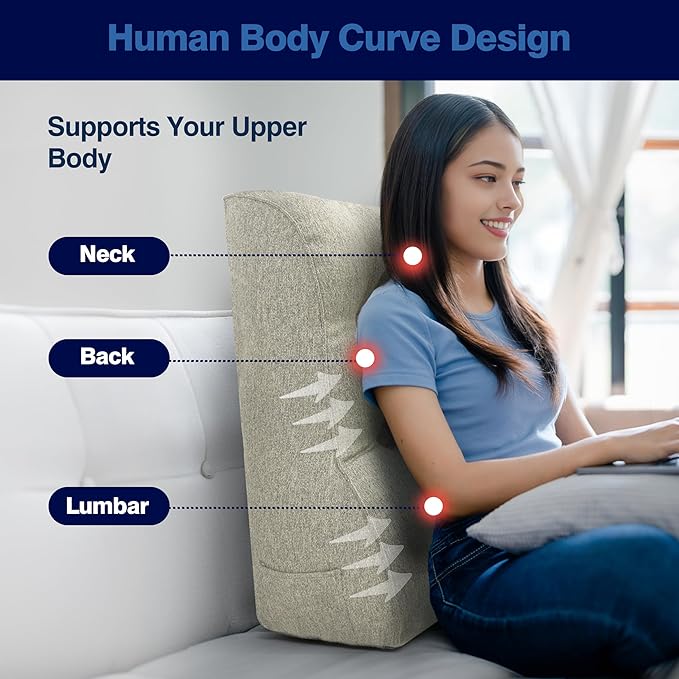 Daneey Reading Pillow for Bed Adult, Back Pillow for Bed Sitting Up, Back Support Pillow for Bed, Wedge Pillow for Neck, Lumbar, Back, 20 * 12 * 26IN, Beige