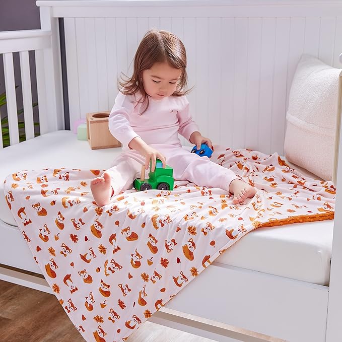 DaysU Silky Micro Soft Plush Baby Blankets Unisex with Print Animal Pattern and Soothing Raised Dots, Double Layer Bed Throws for Baby Crib, Fox, Orange, 30x40 Inches