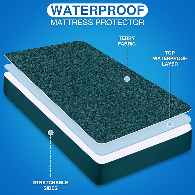 Utopia Bedding Waterproof Mattress Protector Twin Size, Premium Terry Mattress Cover 200 GSM, Breathable, Fitted Style with Stretchable Pockets (Teal)