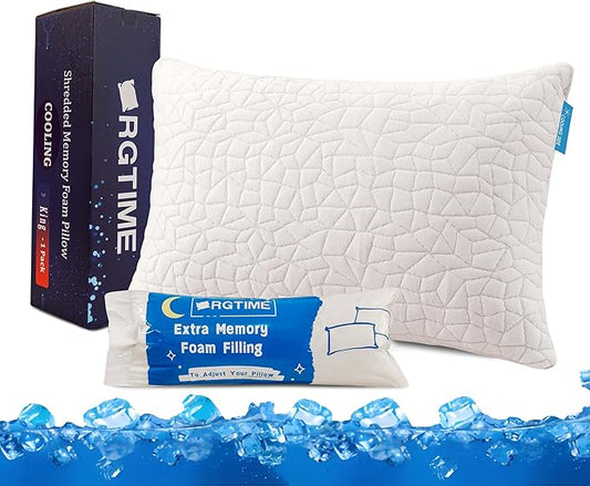 Cooling Pillows for Sleeping, Adjustable Shredded Memory Foam Pillow King Set of 1, Cool Pillow for Hot Sleepers, with Extra Fill for Side Back and Stomach Sleepers