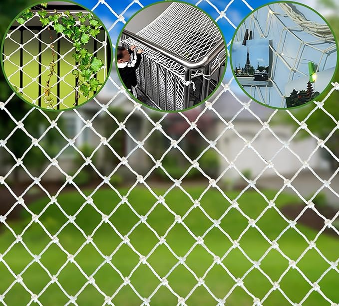 Rope Net Kids Safety Rope Netting Stairs Balcony Fence Safety Net Child Railing Playground Protection Rope Netting Indoor and Outdoor Decor Net White (4mm,3X6m)