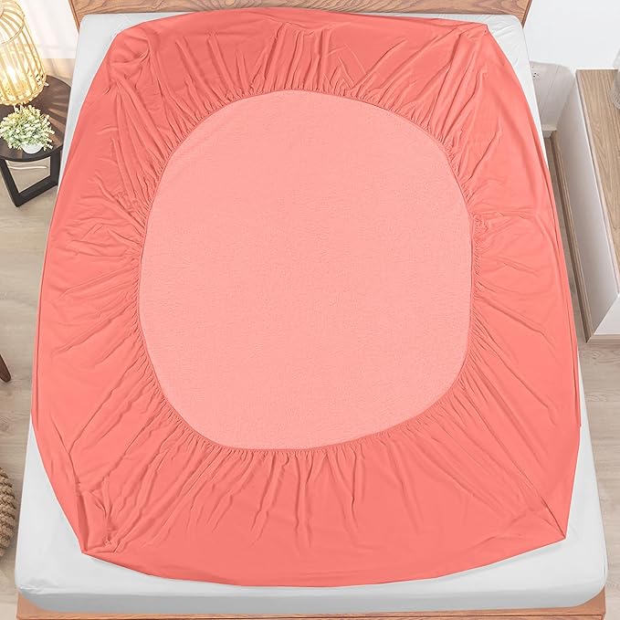 Utopia Bedding Waterproof Mattress Protector Queen Size, Premium Terry Mattress Cover 200 GSM, Breathable, Fitted Style with Stretchable Pockets (Coral)