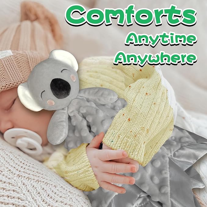Koala Security Blanket, 16" Soft Lovey Unisex Lovie Baby Gifts for Newborn Boys and Girls Snuggle Toy Stuffed Animal Grey