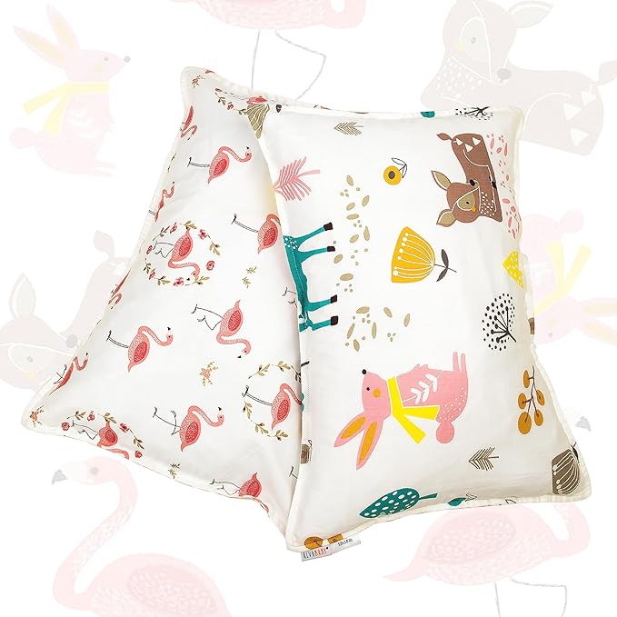 ALVABABY Toddler Pillowcases Fits 13 x 18inch,12x 16inch Kids Pillow for Sleep 2 Pack Cotton Baby Children Pillow Cover Envelope Travel Pillowcases Rabbit Flamingo 2TPW08