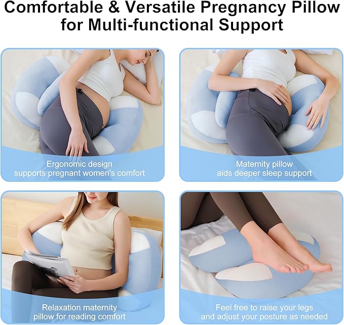 Pregnancy Pillow for Pregnant Women, Soft Pregnancy Body Pillow, Maternity Pillow Used to Support and Relieve Pain or discomfort in The Waist, Abdomen and Buttocks, Adjustable (Blue)