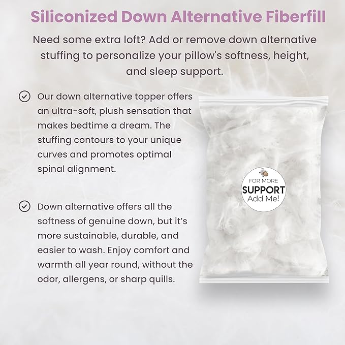 Topper, Down Alternative Premium Siliconized Fiberfill - Machine Wash & Dry. Adjustable for Side Sleepers by Zipper Access, Add or Remove Filling for Best Sleeping: Medium Support