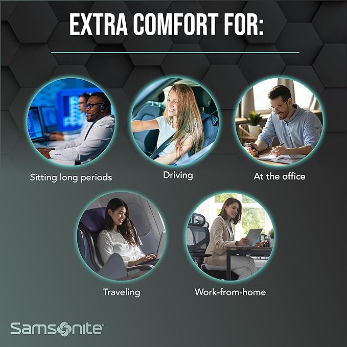 SAMSONITE, Orthopedic Seat Cushion for Office Chair or Car Seat [HIGH GRADE - MEMORY FOAM], Versatile Supportive Pillow with Soft Plush Cover [2.75" THICKNESS], Black…