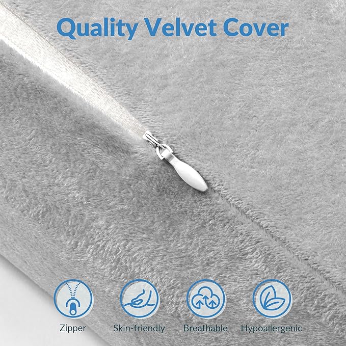 AM AEROMAX 32" King Size Contour Memory Foam Pillow, Neck Pillow for Neck Pain Relief, Neck Orthopedic Sleeping Pillows for Side, Back and Stomach Sleepers(Grey,Velvet)