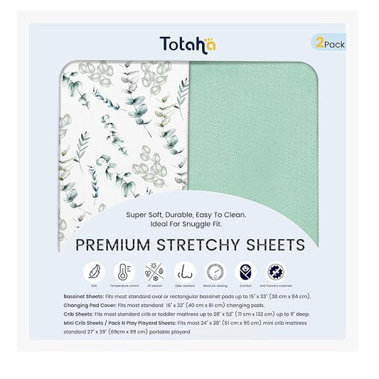 TotAha Botanical Bassinet Sheets Netural for Girls Boys, Premium Soft Boho Bassinet Mattress Sheets, Ultra Breathable Cradle Sheets Compatible with Halo, Baby Delight, 4moms, and Other Bassinet