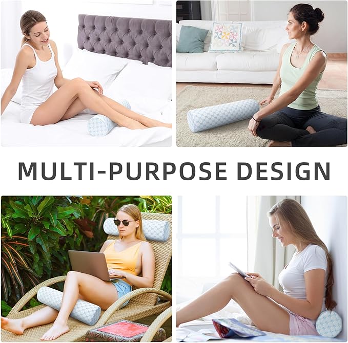 Cervical Neck Pillow Cooling Roll Memory Foam Support Round Pillows for Pain Relief Sleeping, Bed, Legs, Back and Yoga 17 x 4.5 Inches